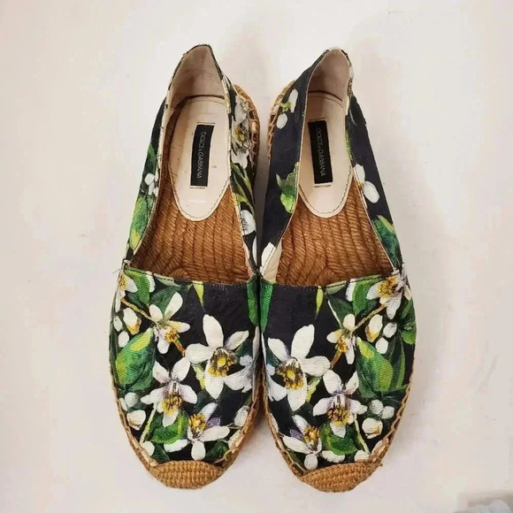 Dolce & Gabbana Multicolor Floral Print Brocade Fabric Espadrille Flats Size 37 - Picture 4 of 11